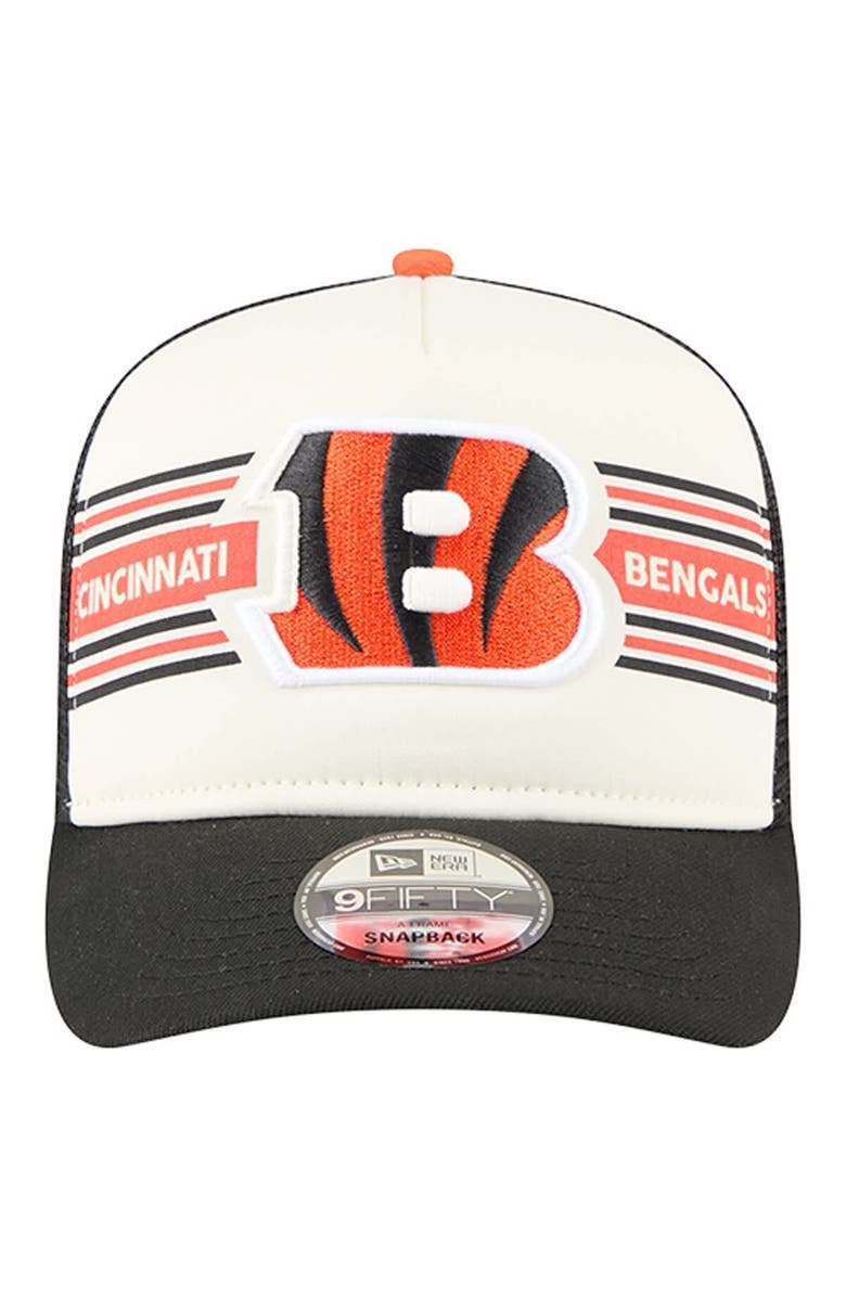 New Era Men's New Era Cream/Black Cincinnati Bengals Banner A-Frame 9FIFTY Trucker Snapback Hat, Alternate, color, Cream