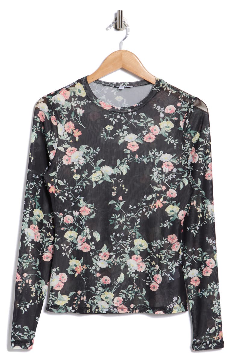 AFRM LOS ANGELES Sunny Long Sleeve Mesh Top, Alternate, color, Noir Blooms