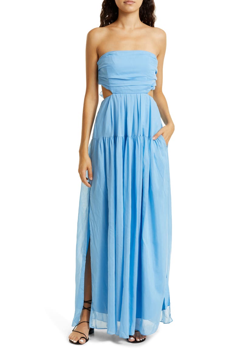 Cutout Cotton & Silk Dress, Alternate, color, AZUL BLUE