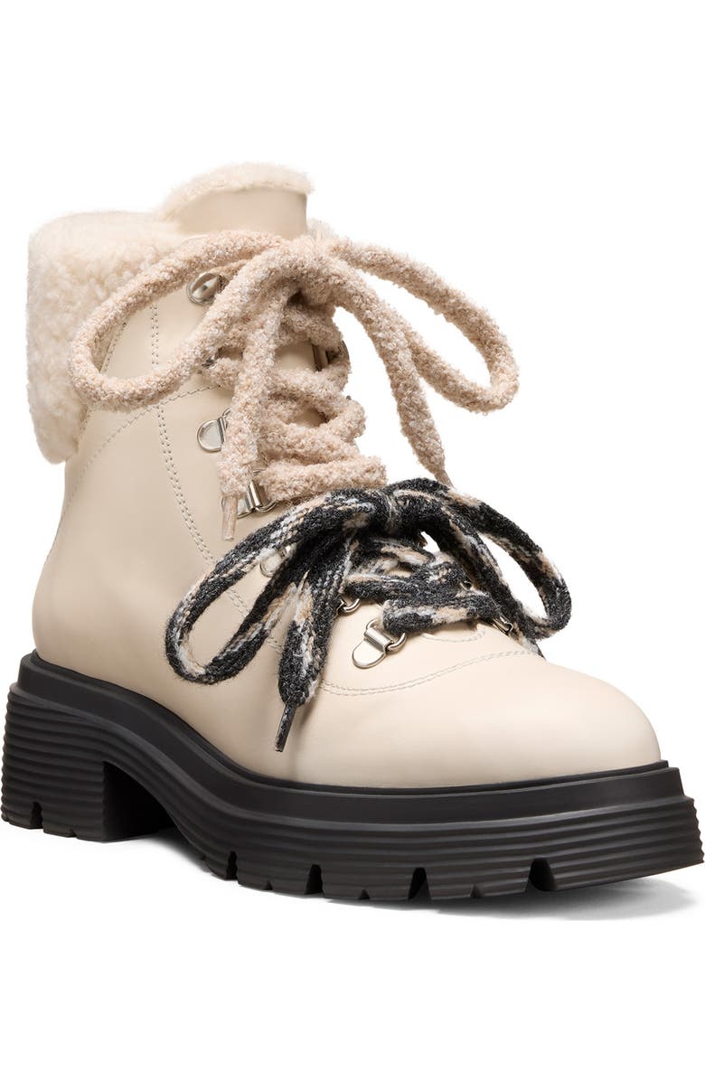 Stuart Weitzman Hudson Lite Genuine Shearling Lined Lace-Up Bootie, Main, color, Linen/ Natural