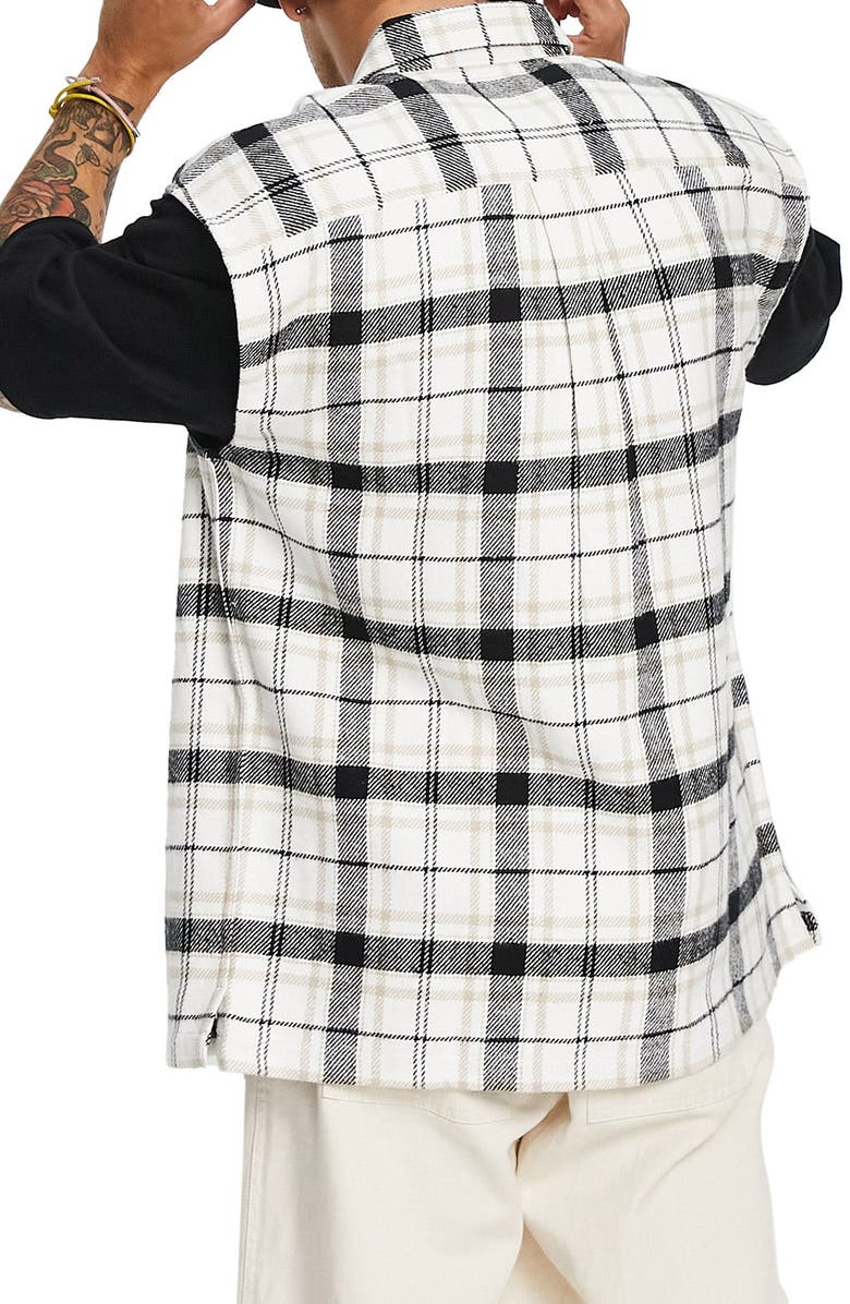 Topman Plaid Sleeveless Flannel Button-Up Shirt, Alternate, color, 