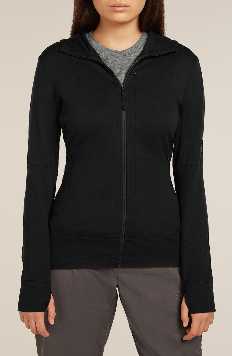 Icebreaker 260 Quantum Merino Wool Hooded Jacket, Main, color, Black