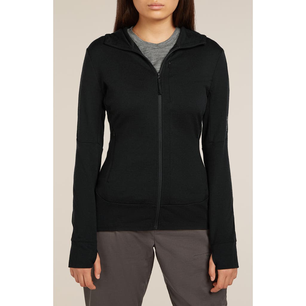 Icebreaker 260 Quantum Merino Wool Hooded Jacket In Black