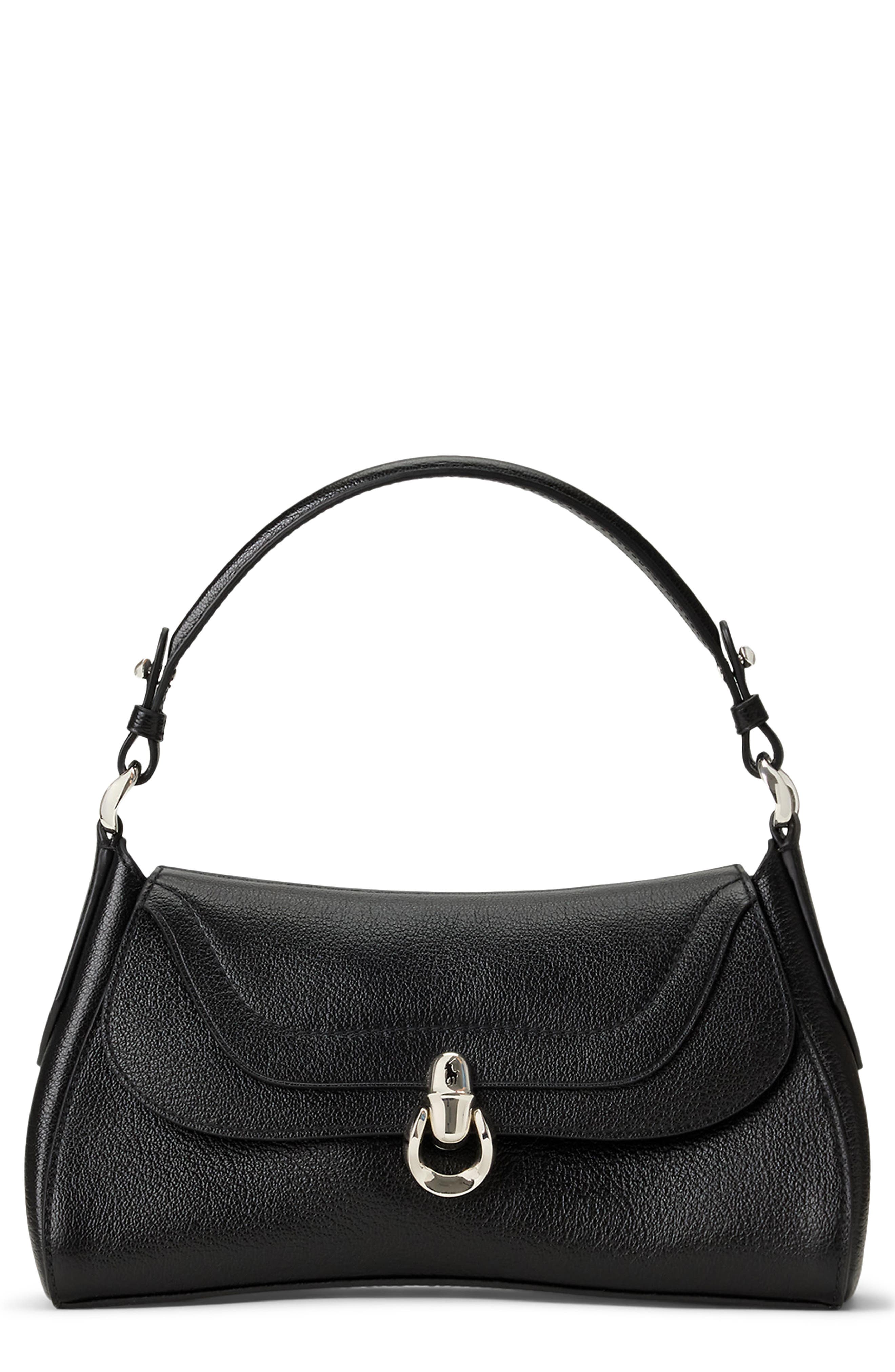 Leather Crossbody Bag, Main, color, BLACK