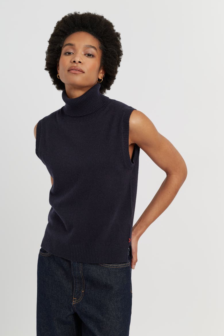 Wool-Cashmere High-Neck Tank, Alternate, color, Navy