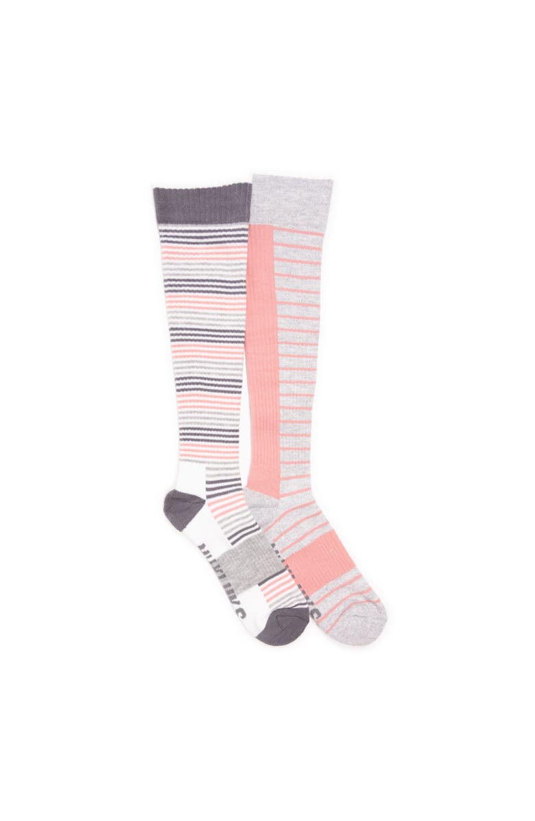 MUK LUKS Cotton Compression Knee-High Socks 2 Pair Pack, Main, color, Grey/Pink
