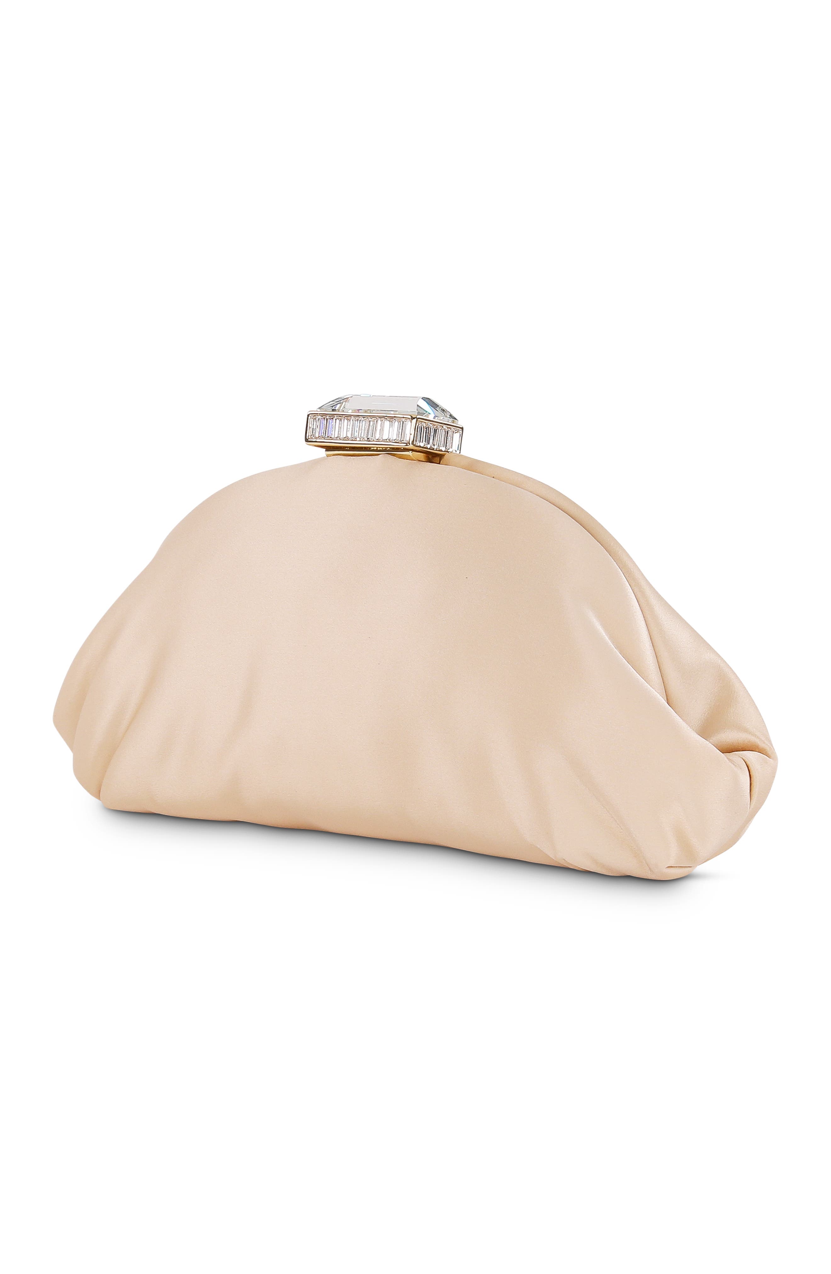 BADGLEY MISCHKA Leia Satin Pouch Clutch, Alternate, color, Nude