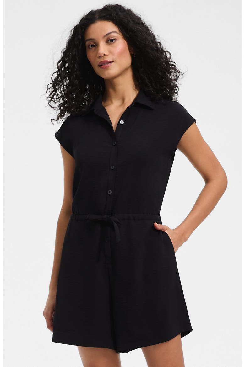 Cap Sleeve Creaseless Button-Down Romper, Main, color, Black