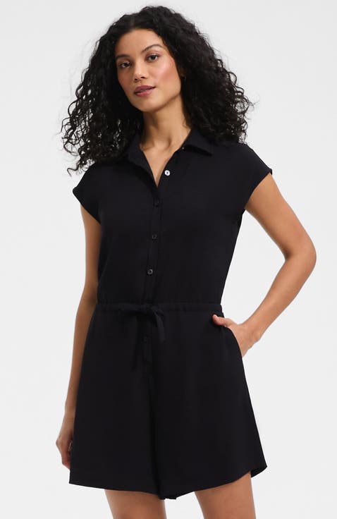 Cap Sleeve Creaseless Button-Down Romper