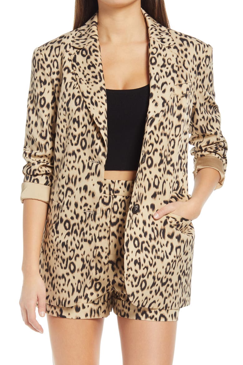 Animal Print Blazer, Main, color, BEIGE MULTI
