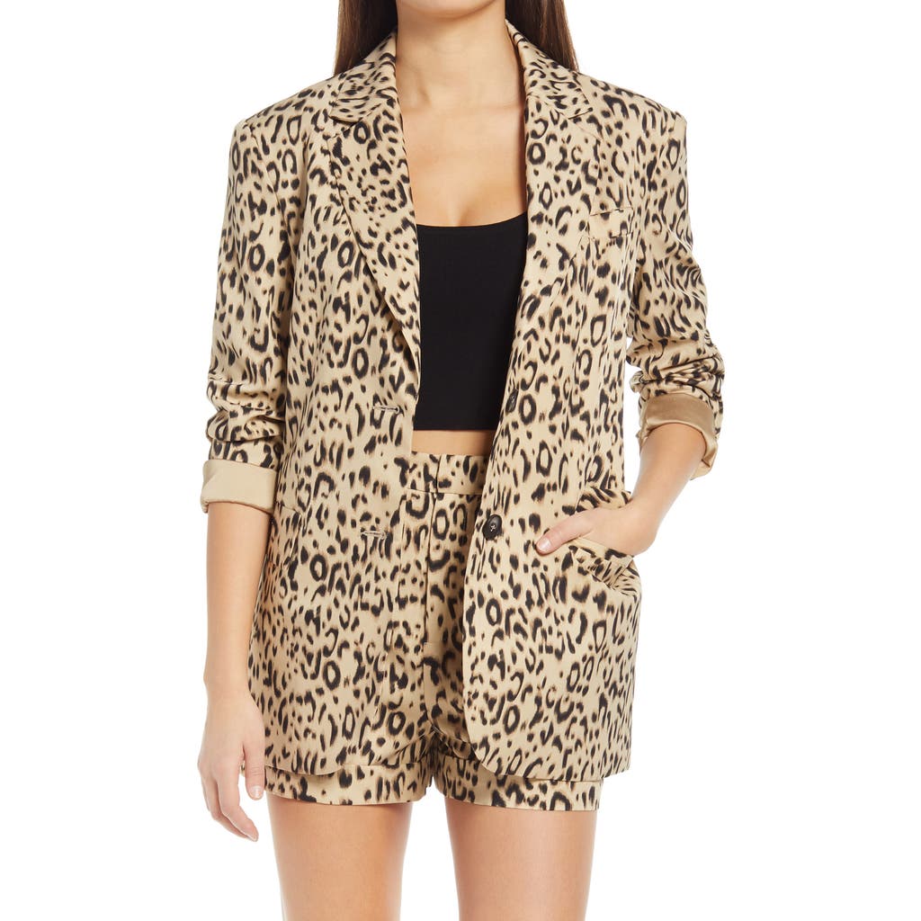 Endless Rose Animal Print Blazer in Beige Multi at Nordstrom, Size Large