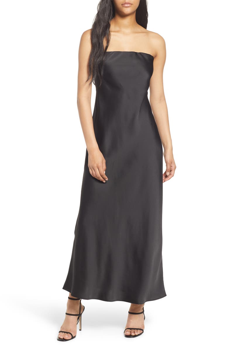 WAYF Strapless Matte Satin Bias Cut Gown, Main, color,