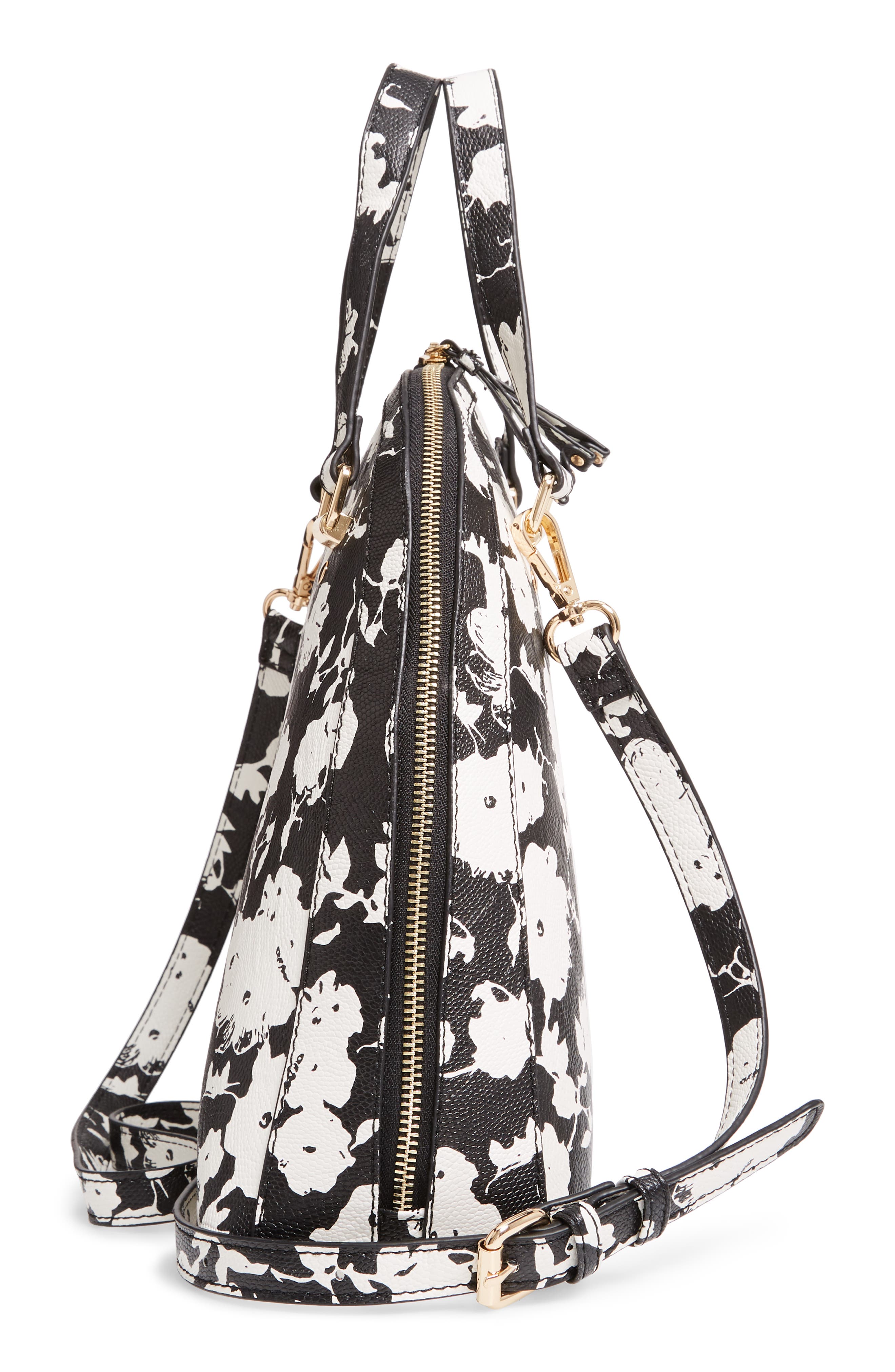 Dwani Faux Leather Satchel, Alternate, color, BLACK FLORAL