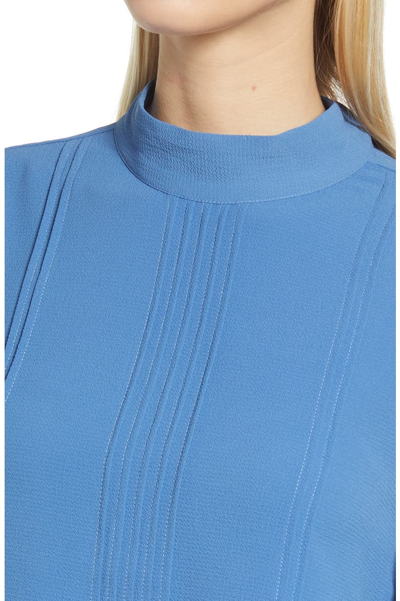 Band Collar Pleat Chiffon Blouse, Alternate, color, BRISK BLUE