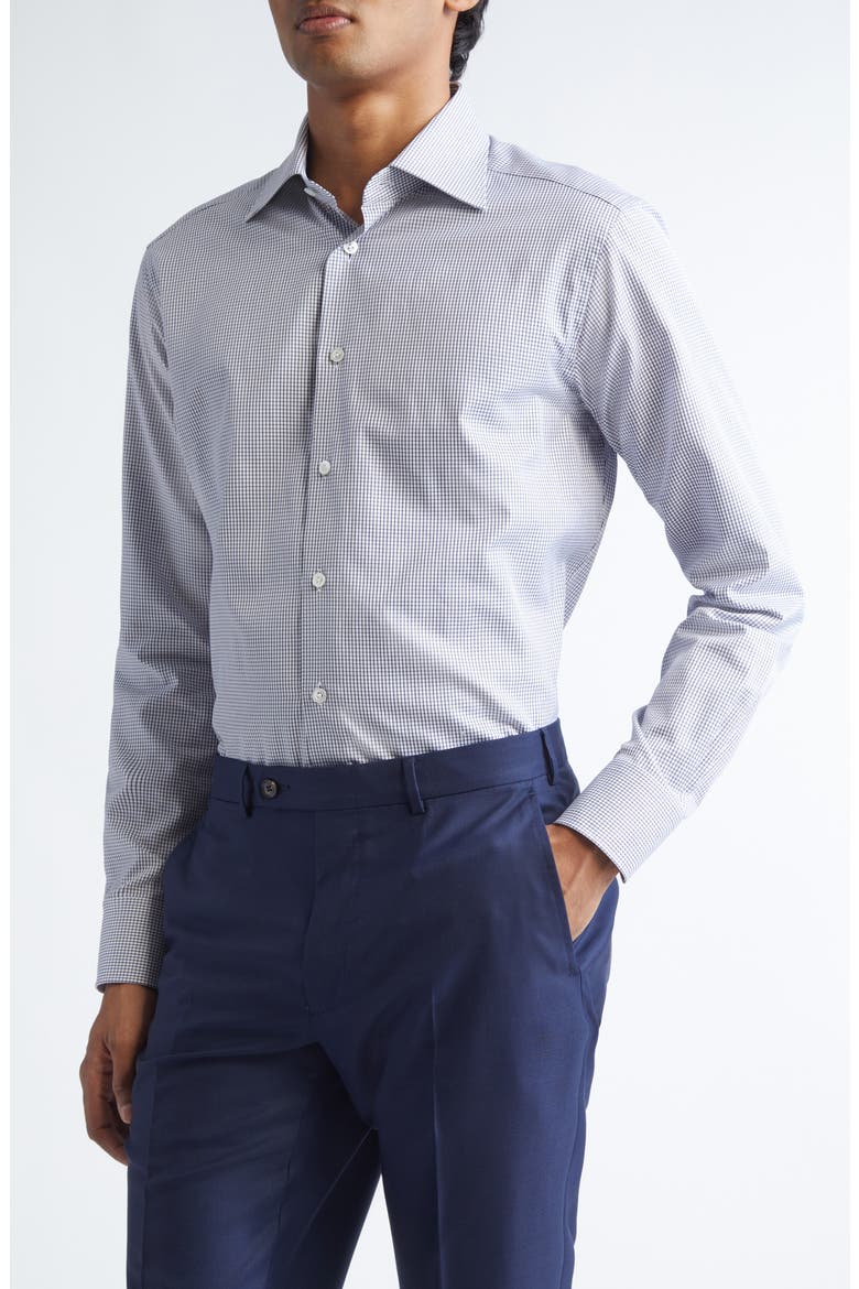 Centoventimila Minicheck Button-Up Shirt, Main, color, NAVY BLUE/ WHITE