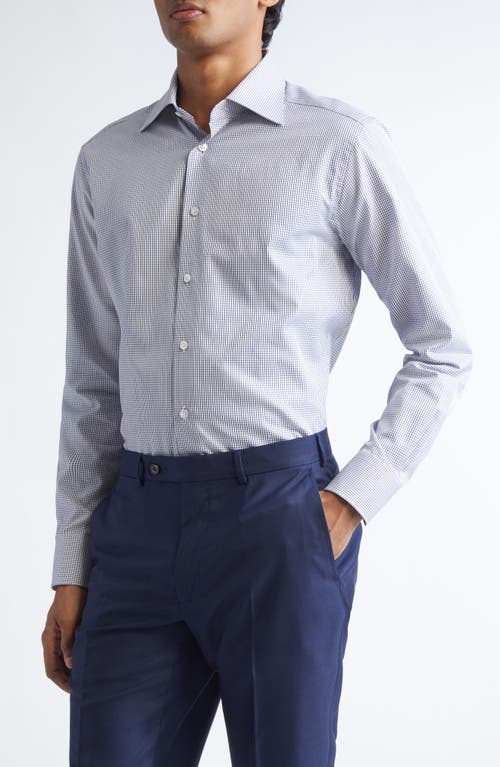 Zegna Centoventimila Minicheck Button-up Shirt In Blue