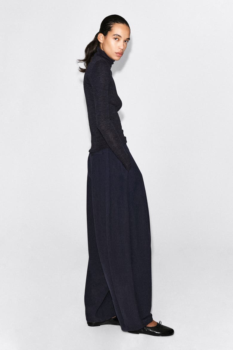 Fluid Topstitched Barrel-leg Pants, Alternate, color, NAVY