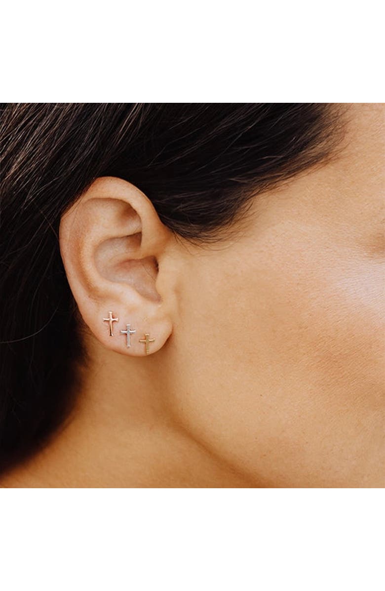 Rizen Jewelry Cross Mini Stud Earring, Alternate, color, Sterling Silver