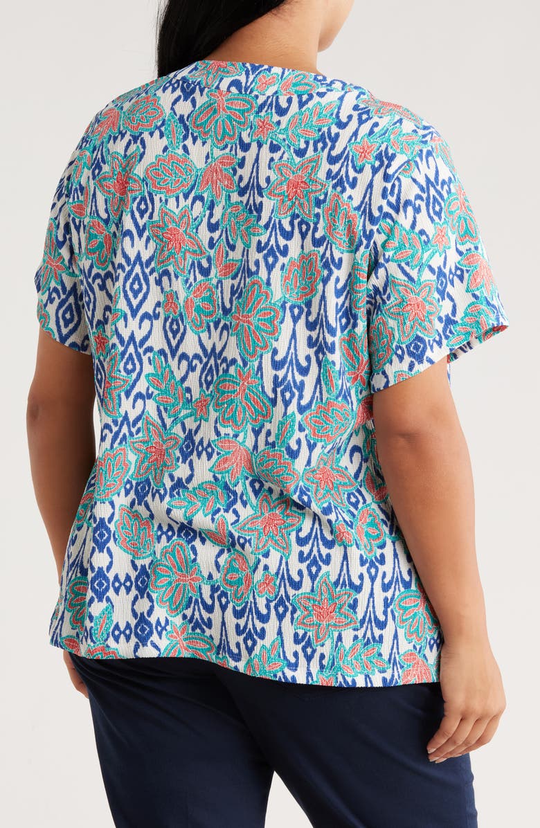 RUBY RD Embroidered Short Sleeve Crinkled Top, Alternate, color, Turquoise Multi