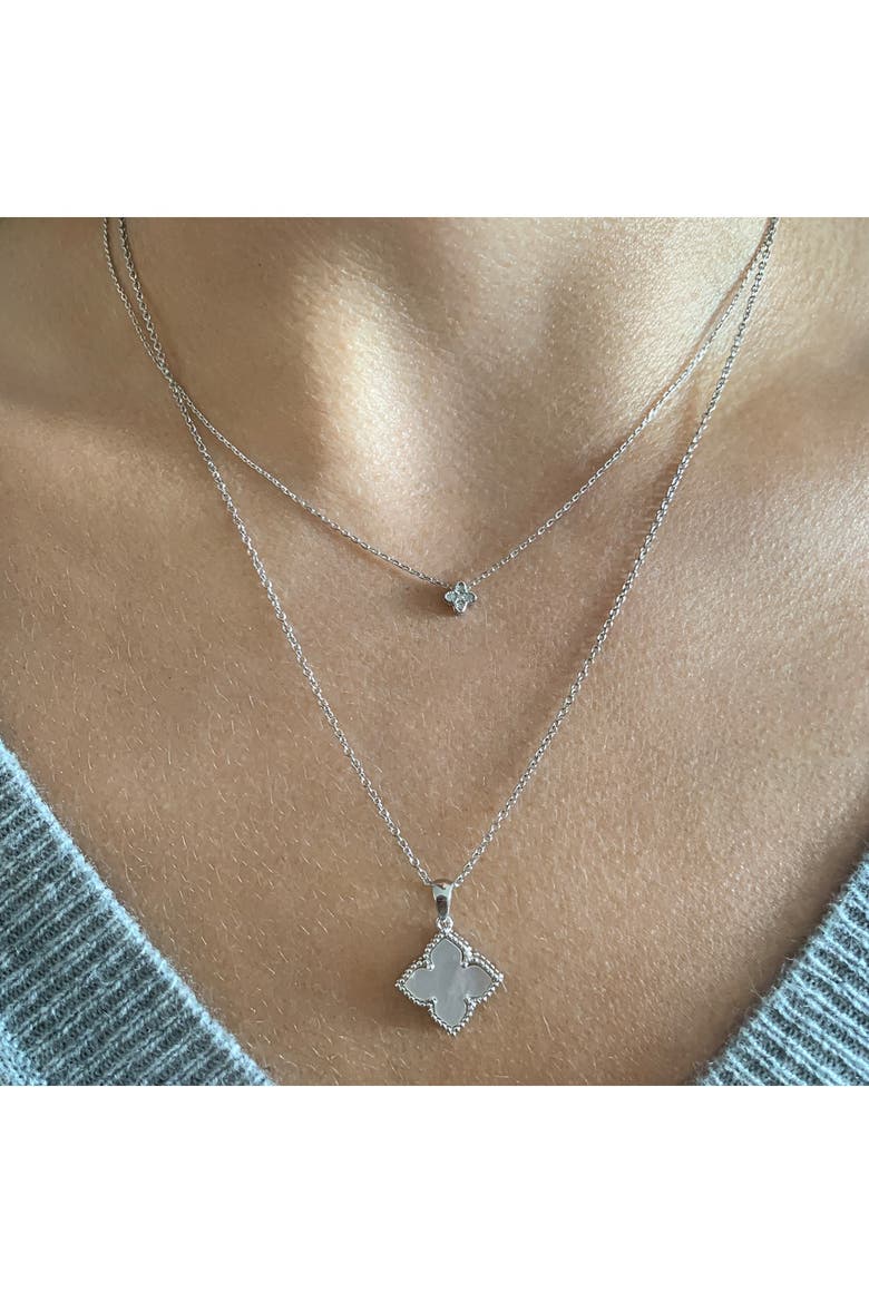 Mother of Pearl Flower Pendant Necklace, Alternate, color, WHITE