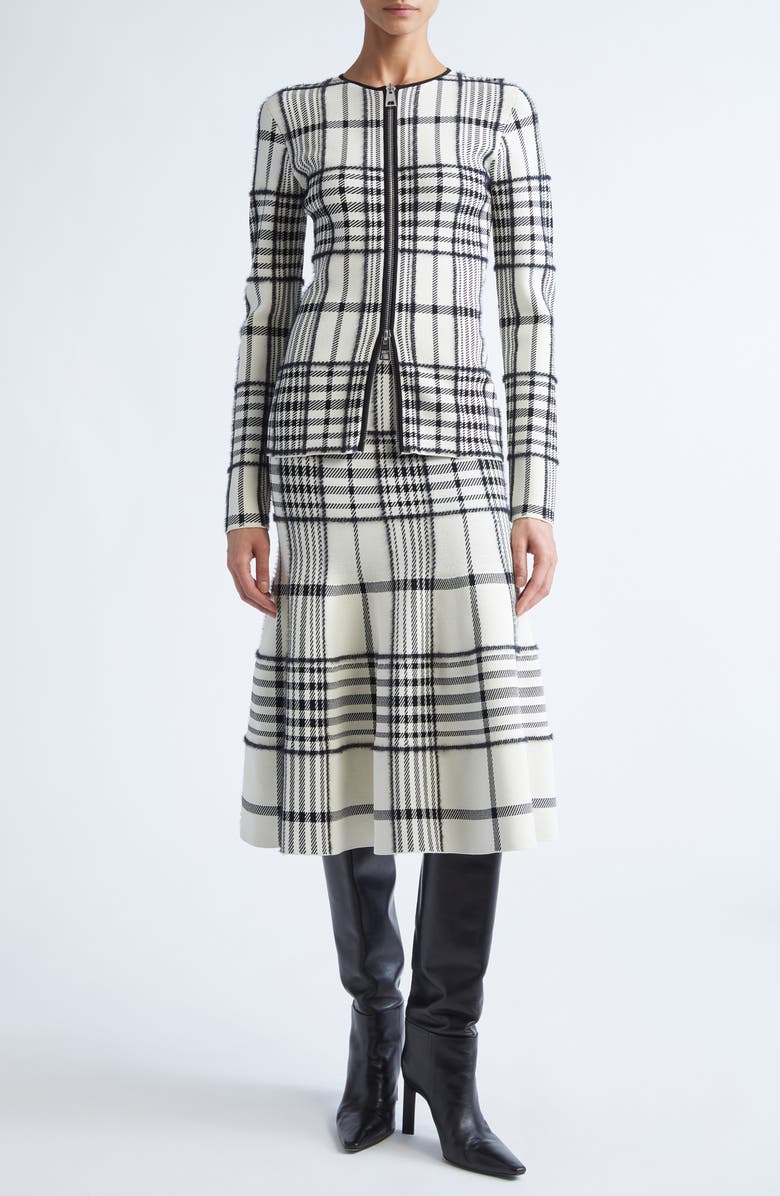 Brandon Maxwell The Rory Knit Flare Midi Skirt, Alternate, color, Ivory Plaid