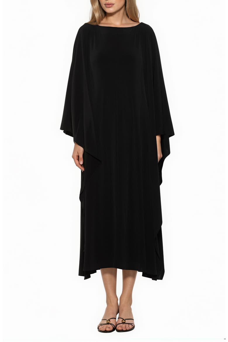 Vionne Cape Sleeve Draped Maxi Dress, Main, color, BLACK