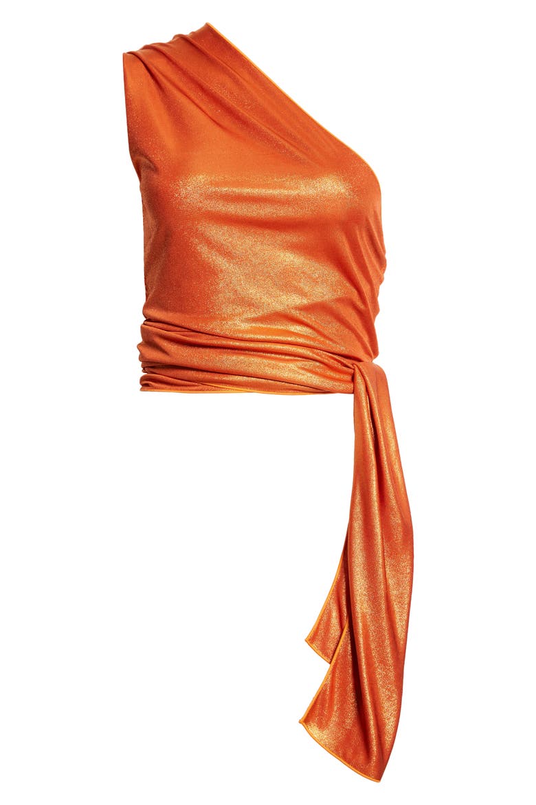 Laminated One-Shoulder Wrap Top, Alternate, color, LAMINATED ORANGE