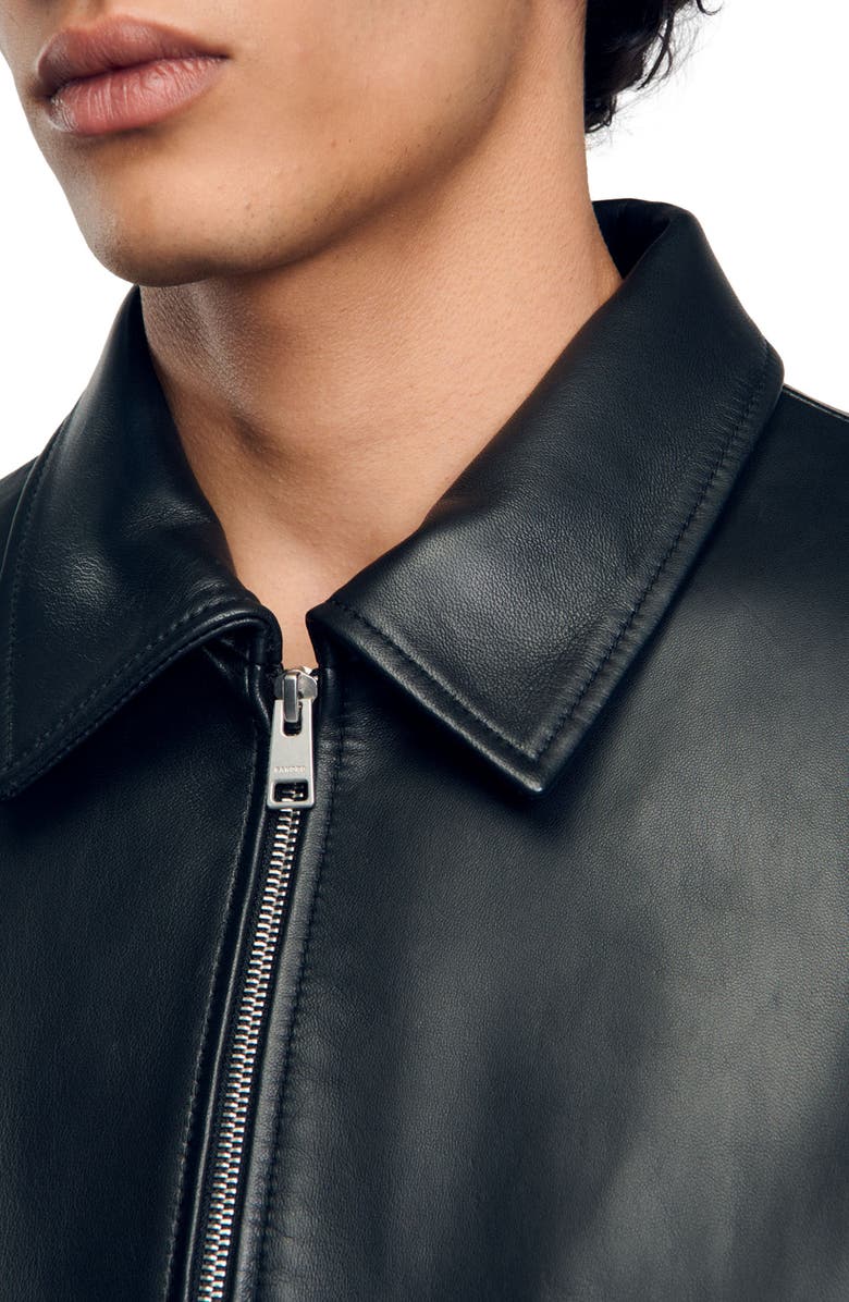 SANDRO Plain leather jacket, Alternate, color, Black