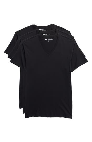 Nordstrom Rack Classic Cotton 3-pack V-neck Undershirts In Black
