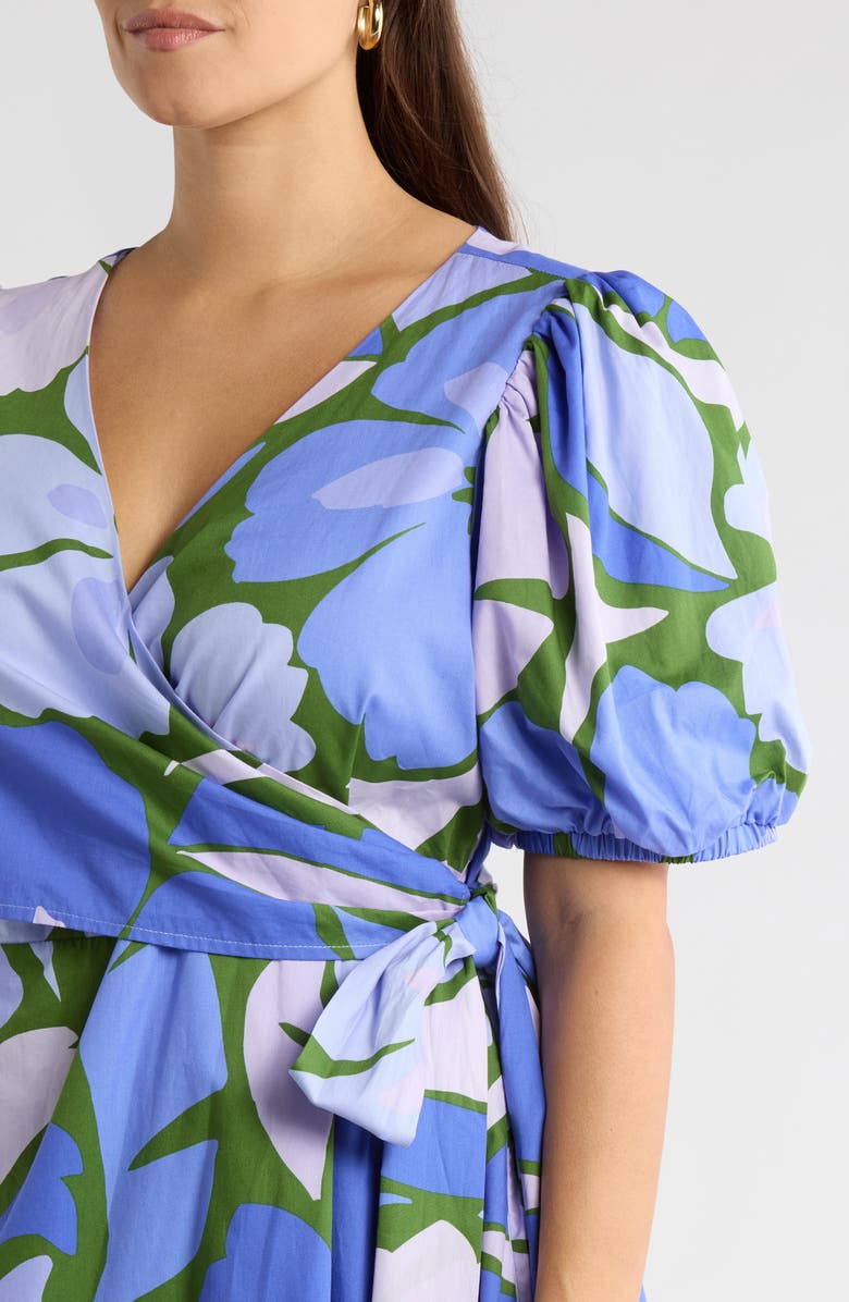 SUGARLIPS Dayana Floral Puff Sleeve Cotton Poplin Wrap Midi Dress, Alternate, color, Green-Blue