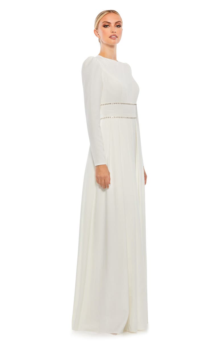 Mac Duggal Empire Waist Long Sleeve Pleated Gown, Alternate, color, 