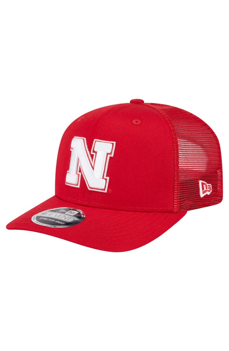 New Era Men's New Era Scarlet Nebraska Huskers Primary 9SEVENTY Trucker Stretch-Snap Hat, Main, color, 