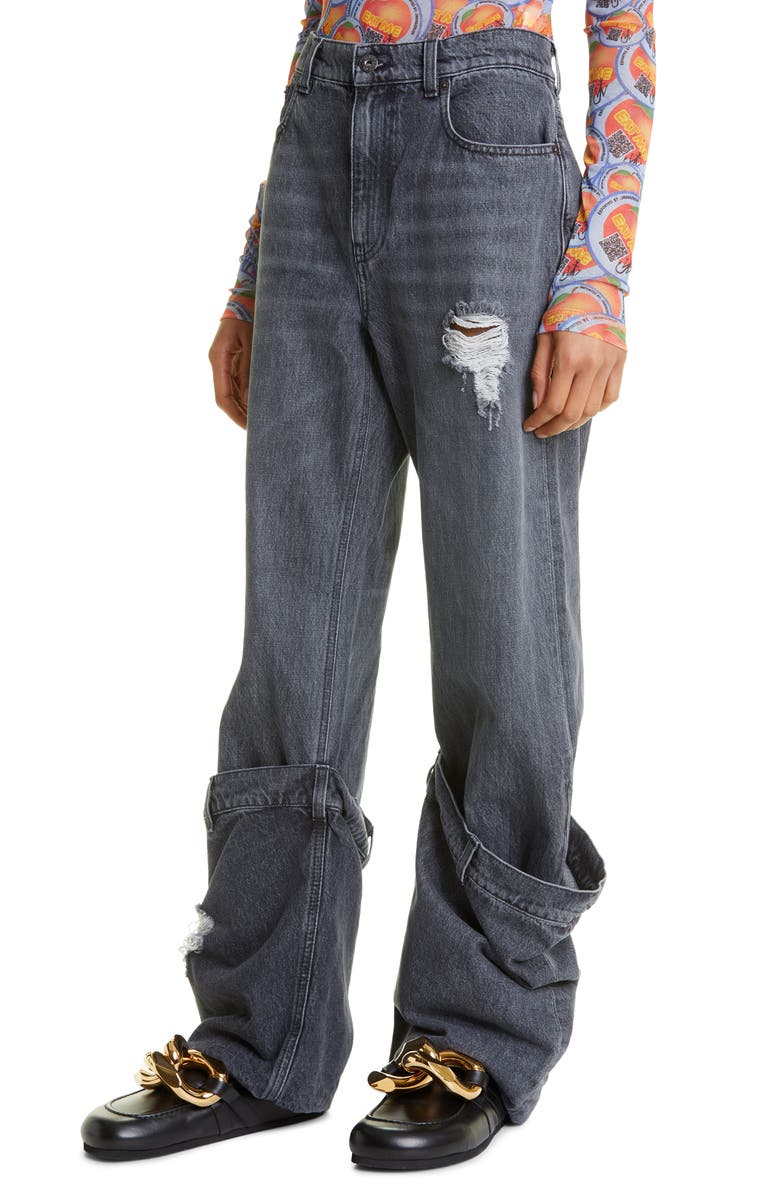 JW Anderson Gender Inclusive Bucket Distressed Straight Leg Jeans, Alternate, color, 