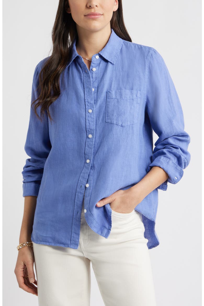 Casual Linen Button-Up Shirt, Main, color, BLUE DENIM