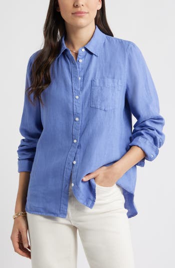 Caslon ® Casual Linen Button-up Shirt In Blue