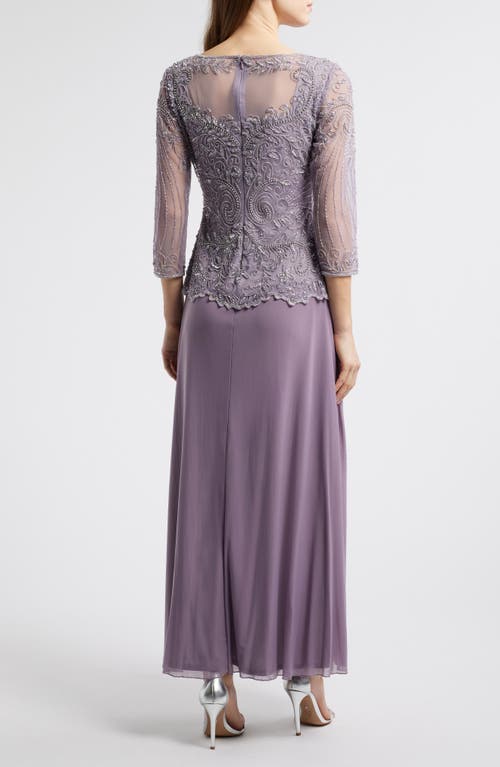 Pisarro Nights Pisaro Nights Beaded Mesh Mock Two-piece Gown In Purple
