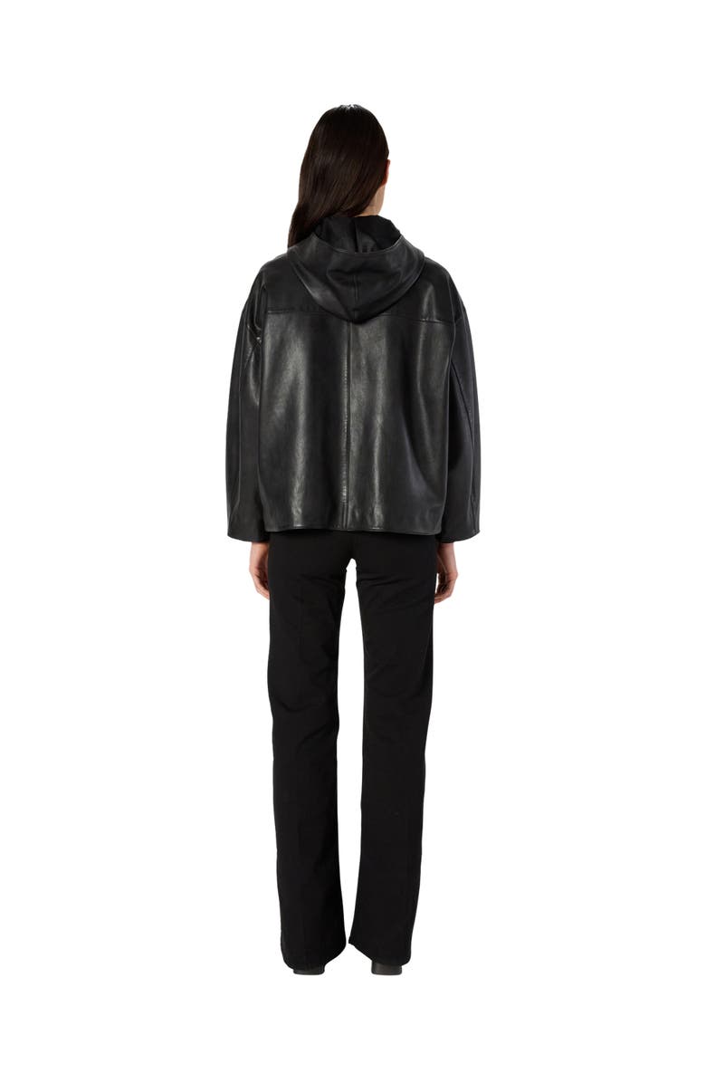 GERARD DAREL Nabila Hooded Leather Jacket, Alternate, color, Black
