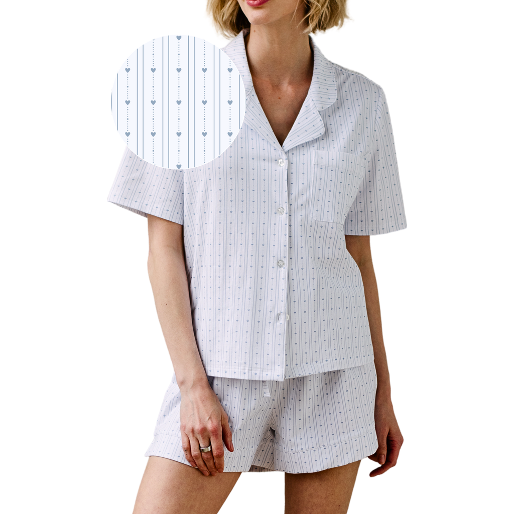 noon Stretch Cotton Short Pajama Set in Blue Heart Stripe  product