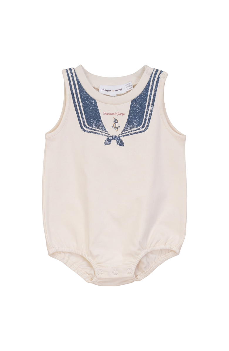 Charlotte & George Sailor Collar Bubble Romper, Main, color, Cream/Navy