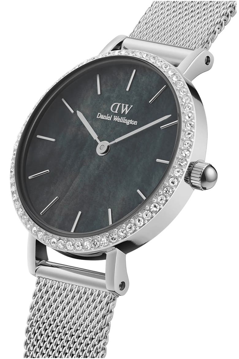 Petite Lumine Mesh Strap Watch, 28mm, Alternate, color, SILVER