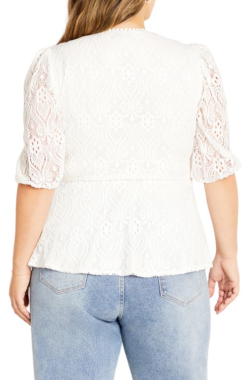City Chic Ariah Stretch Lace Top In White