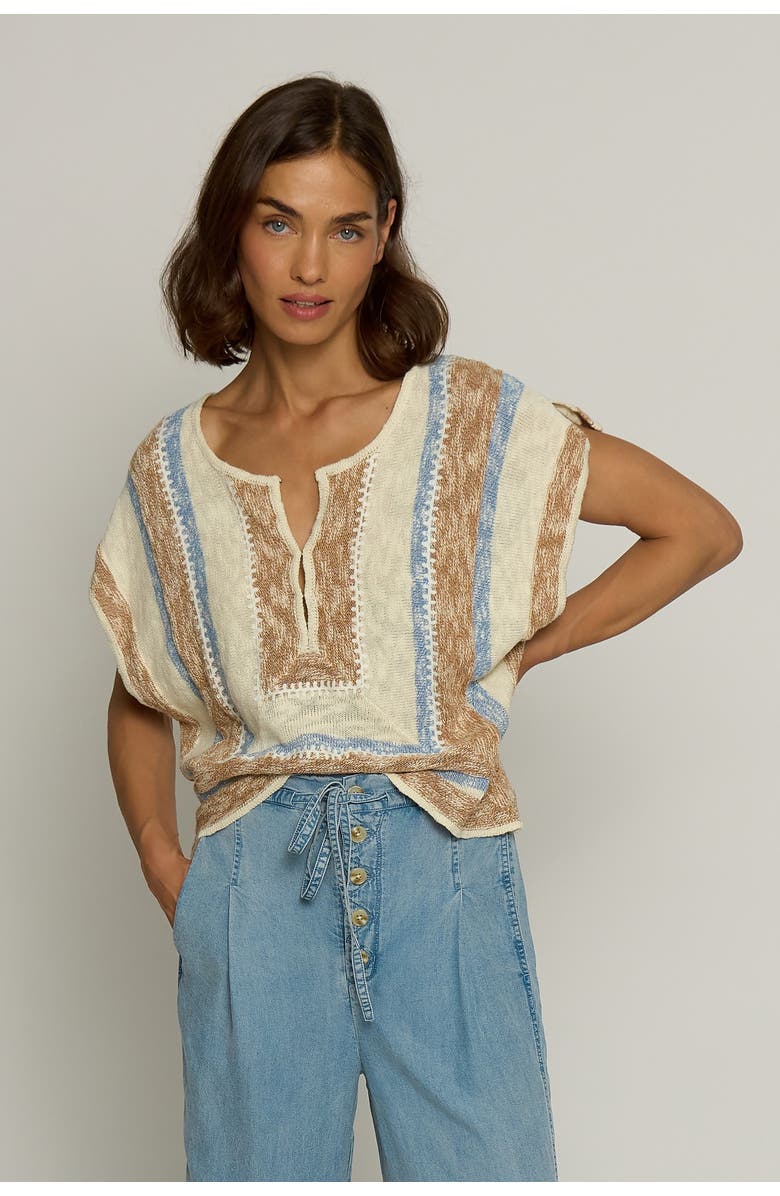 Central Park West Mitred Stripe Square Top, Main, color, Multi