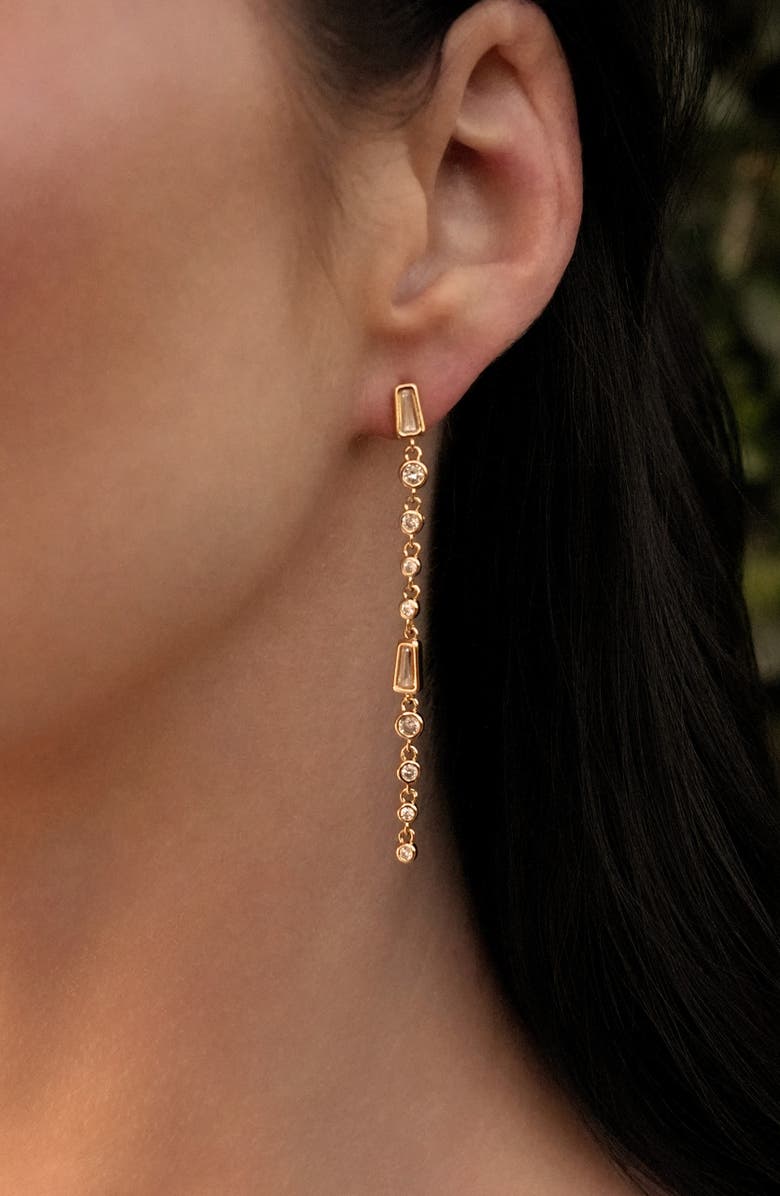 Ettika Cubic Zirconia Linear Earrings, Alternate, color, Gold