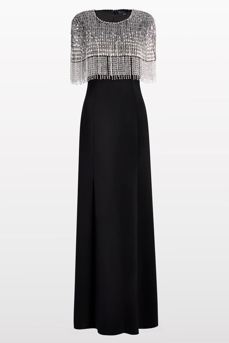 Sabine Beaded-Fringed Maxi Dress, Main, color, Liquorice