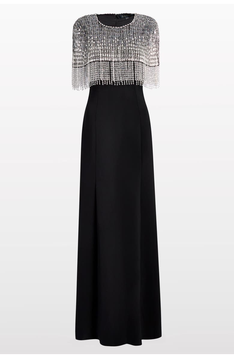Jenny Packham Sabine Beaded-Fringed Maxi Dress, Main, color, Liquorice