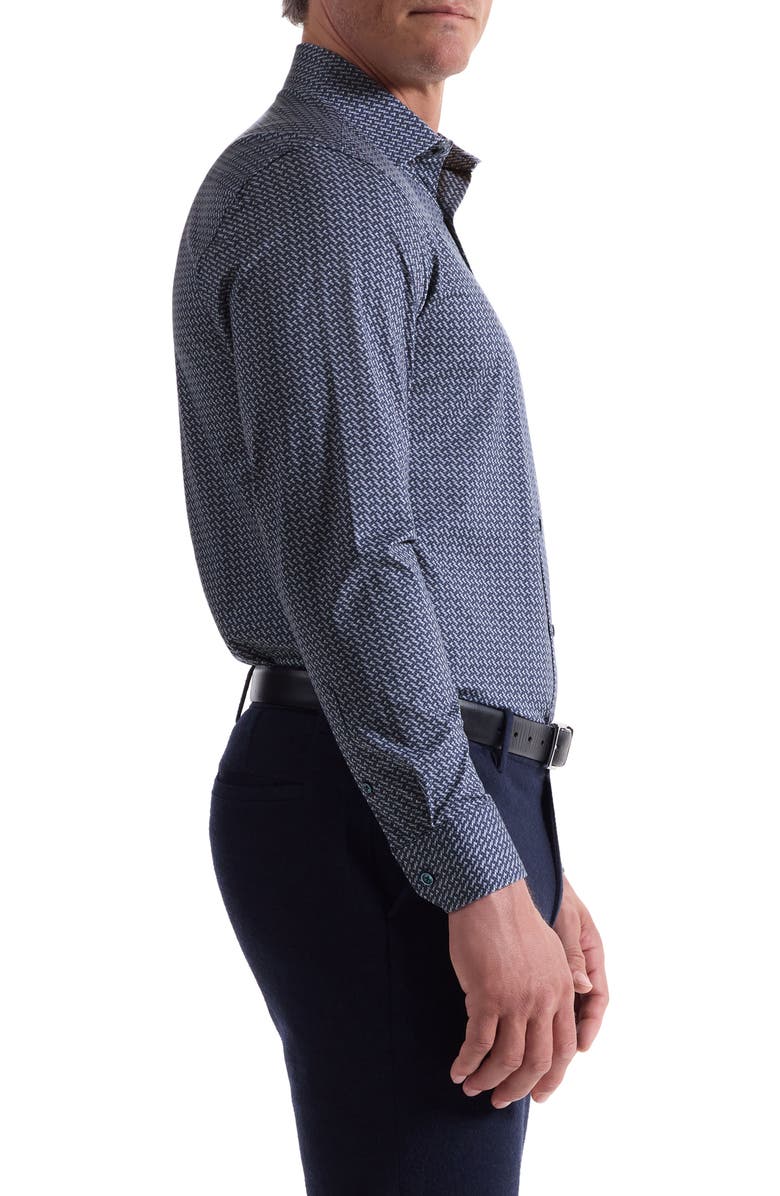 Bugatchi James OoohCotton<sup>®</sup> Diagonal Chevron Print Button-Up Shirt, Alternate, color, Navy