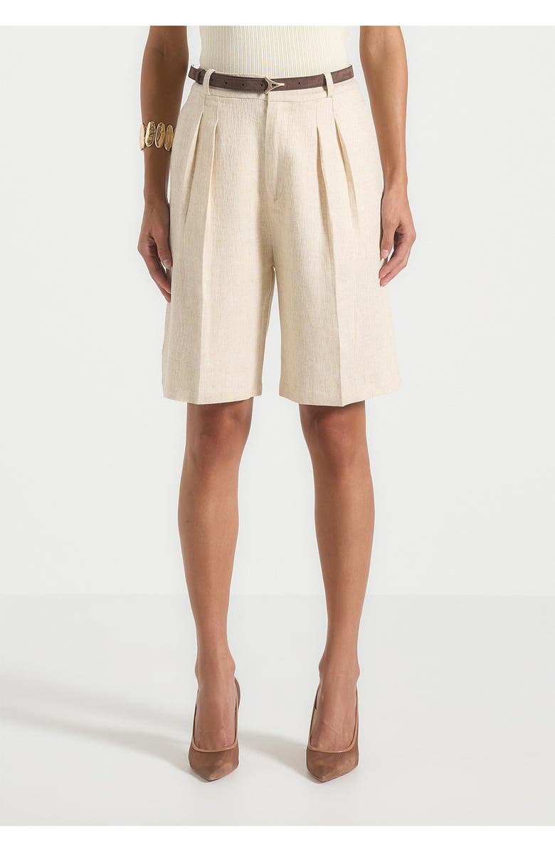 Manière De Voir Lorette Linen Double Pleat Shorts, Alternate, color, Natural