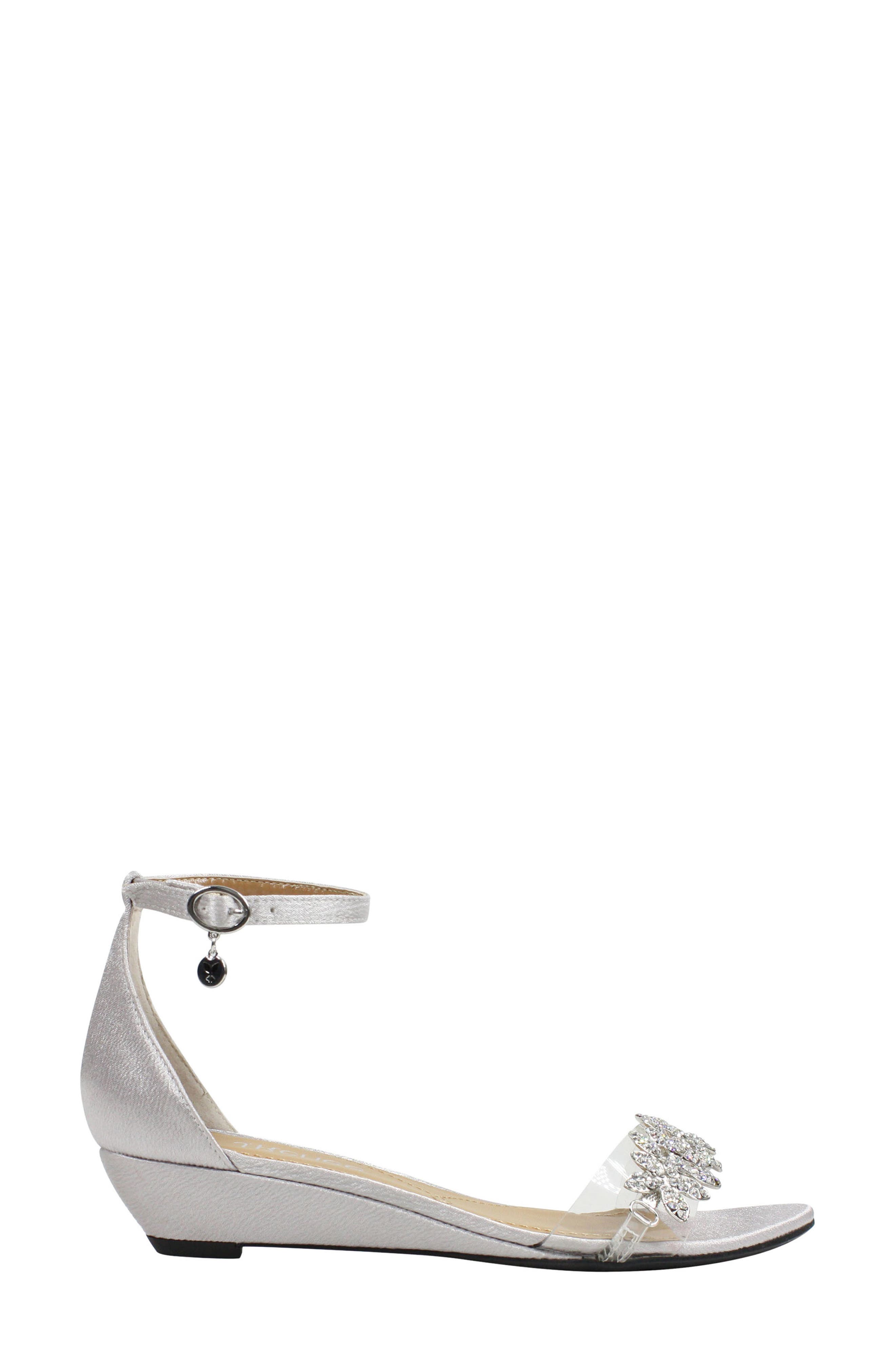 Evania Ankle Strap Sandal, Alternate, color, SILVER FABRIC