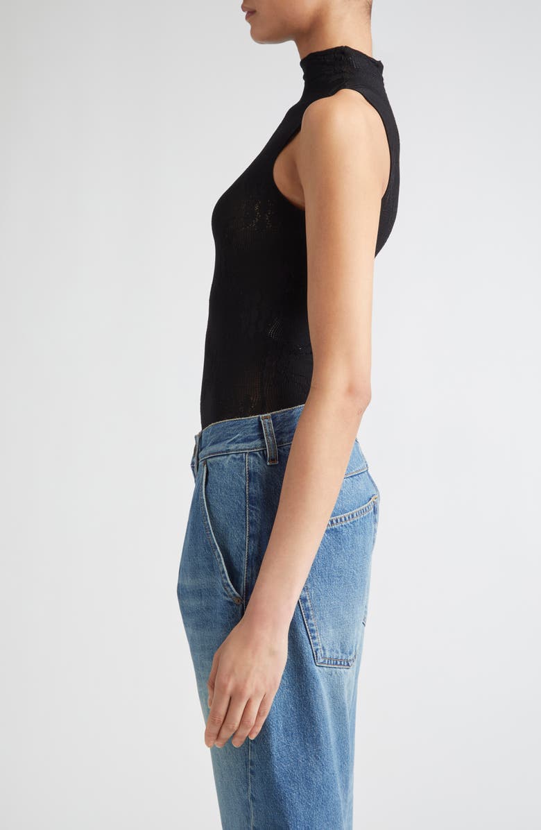 Victoria Beckham Funnel Neck Sleeveless Lace Bodysuit, Alternate, color, Black