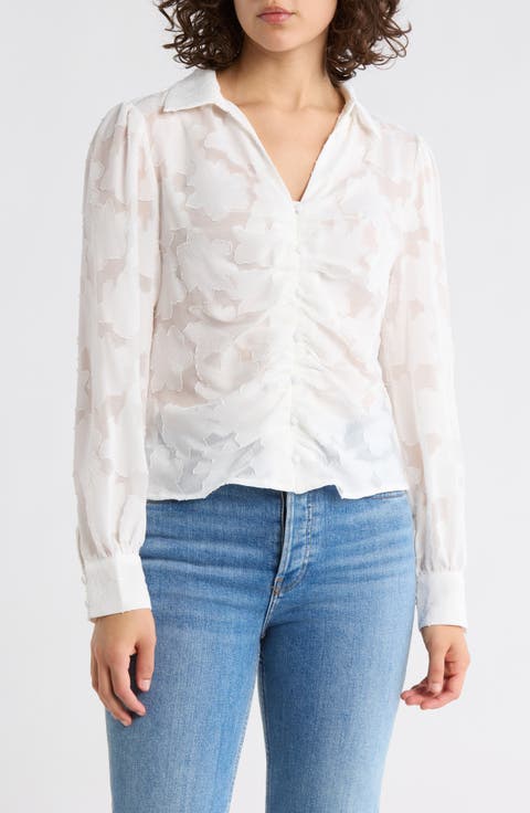 Ruched Burnout Button-Up Shirt